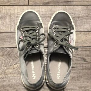 Superga satin grey sneakers for men or women w 6 eyelet lace up outsole rubber